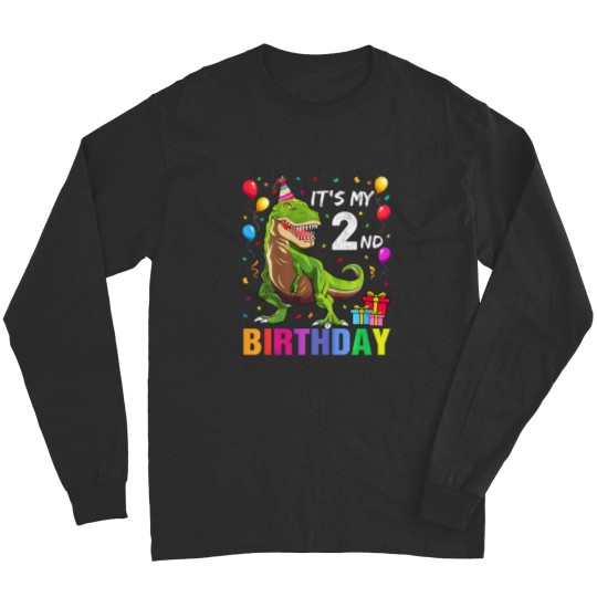 Discover Kids Its My 2nd Birthday Happy 2 Year TRex Shirt Long Sleeves