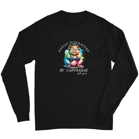 Discover Copy Of Easily Distracted By Cabybaras And Video Games Long Sleeves