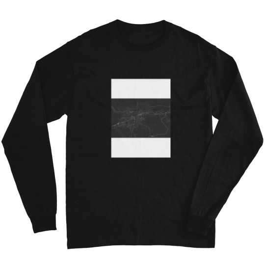 Discover Cluj-Napoca, Romania Map. (White on black) Long Sleeves