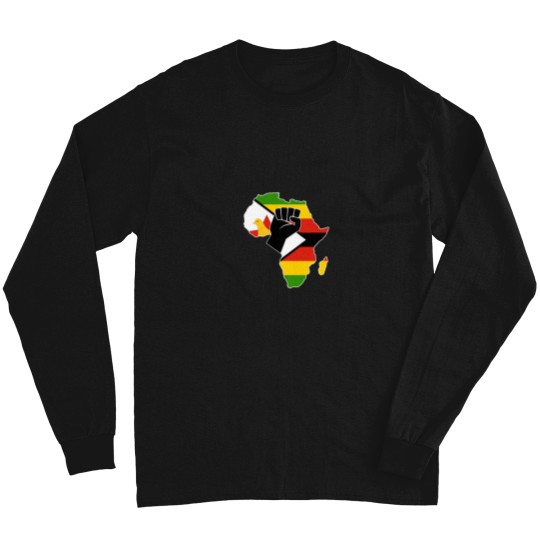 Discover Zimbabwean pride Zimbabwe flag Africa map raised fist hoodie Long Sleeves