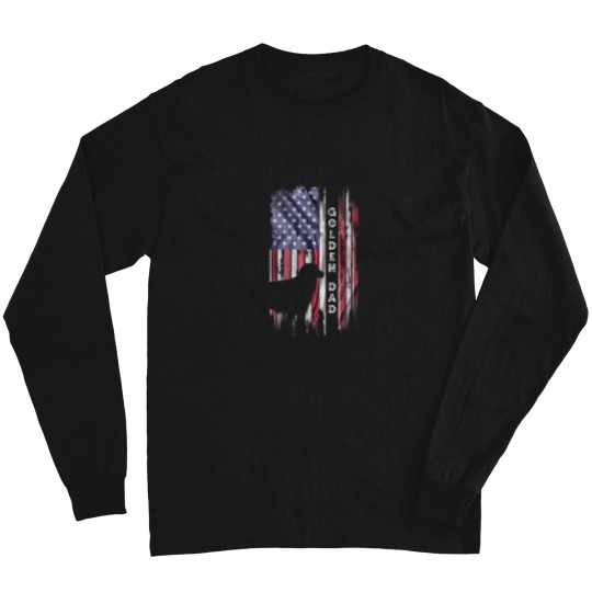 Discover Vintage USA Flag Proud Golden Retriever Dad Silhou Long Sleeves