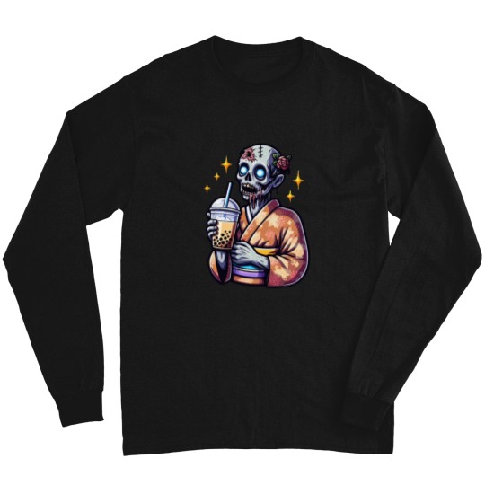 Discover zombie drinking bubble tea japanese kimono 1 Long Sleeves