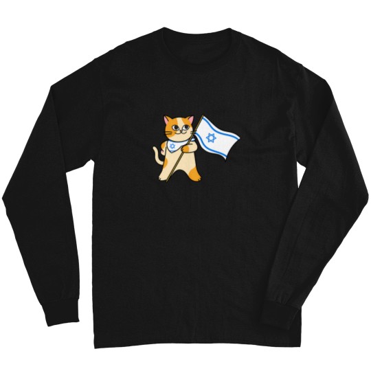 Discover zionist proisrael cat holding an israeli flag Long Sleeves