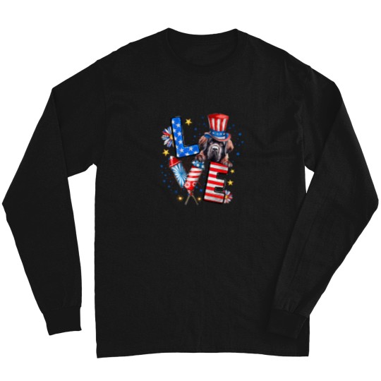 Discover Love Newfoundland Dog American Flag 4Th Of July T-Shirt Long Sleeves