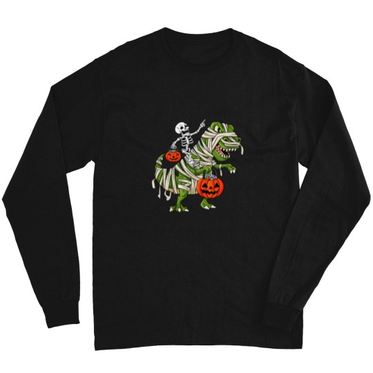 Discover Skeleton Riding Mummy TRex Halloween Long Sleeves