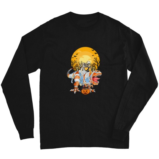 Discover Skeleton Riding Mummy Dinosaur Trex Halloween Fun Long Sleeves
