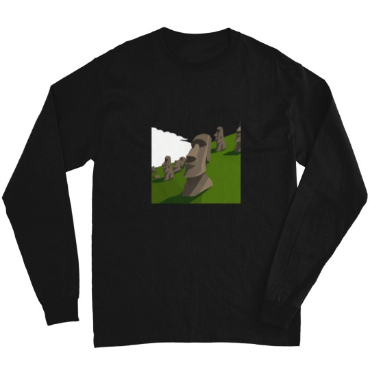 Discover eater iland moai tatue landmark deign vector Long Sleeves