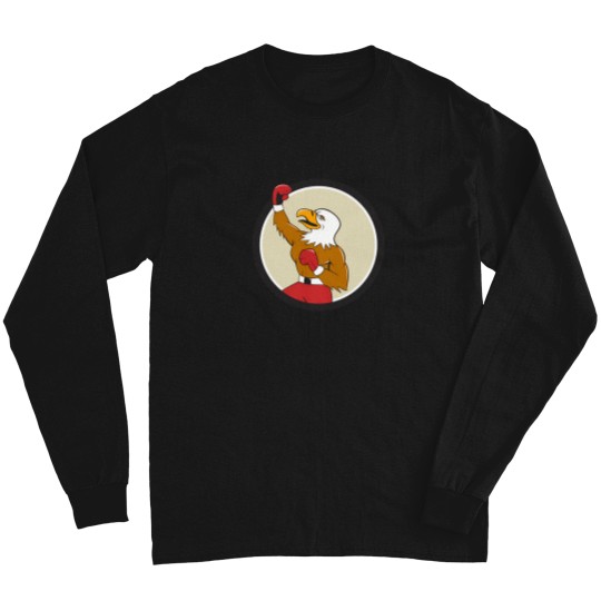Discover Bald Eagle Boxer Pumping Fist Circle Cartoon T-Shirt Long Sleeves