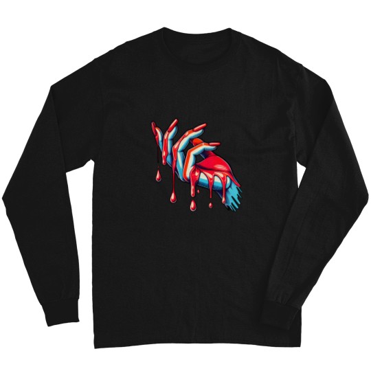 Discover Dripping Crimson: Red Painted Nails Long Sleeves