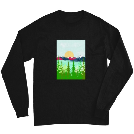 Discover Pink And Blue Mountain Spring Active T-Shirt 1568 Long Sleeves