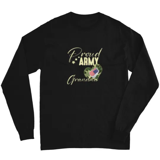Discover Proud-Army-Grandma-Camouflage-Dog-Tag-Usa-American-Flag-T-Shirt Long Sleeves