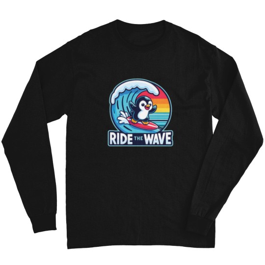 Discover Ride The Wave Cute Funny Penguin Surfing Active T Tee Long Sleeves