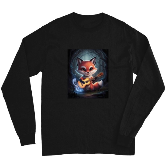 Discover Fox Portrait playing guitar musical character fantasy whimsical Long Sleeves