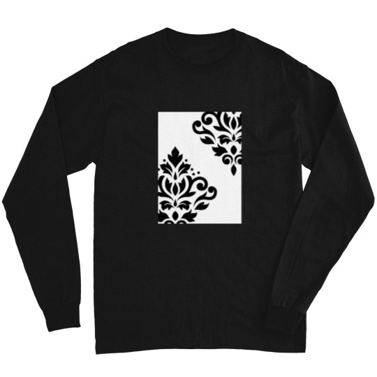 Discover Scroll-Damask-Art-I-Black-On-White T-Shirt Long Sleeves