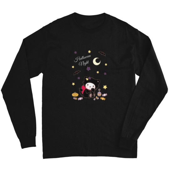 Discover Cute cat with Halloween night set 1 Long Sleeves