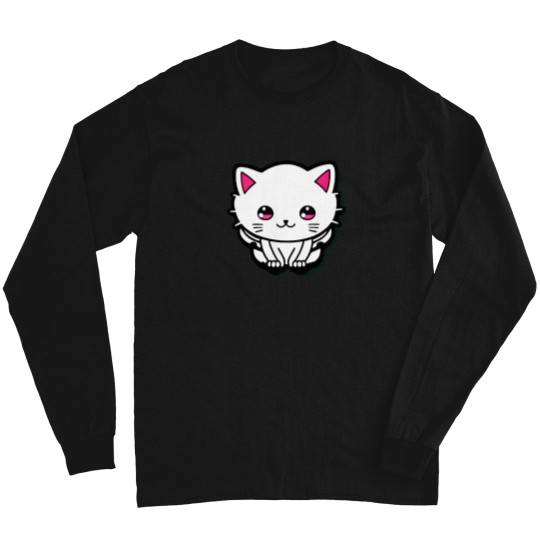 Discover Cute-White-Cat-Sparkling-Pink-Eyes-Active-T-Shirt Long Sleeves