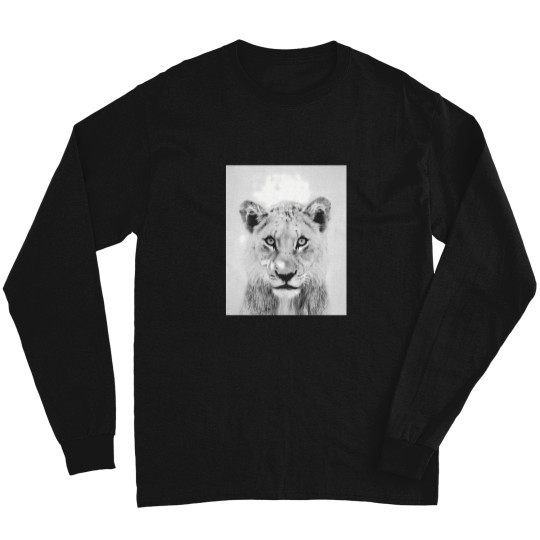 Discover 473 Lion - Black  White Graphic T-Shirt Long Sleeves