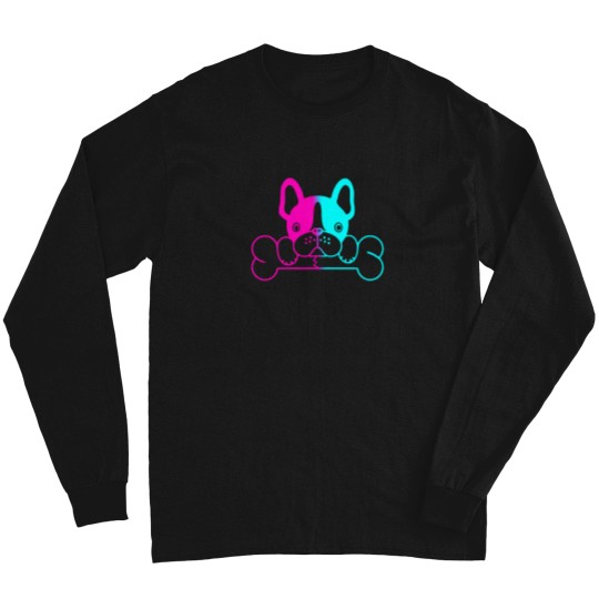 Discover Cute-French-Bulldog-Puppy-With-Bones-(1) T-Shirt Long Sleeves
