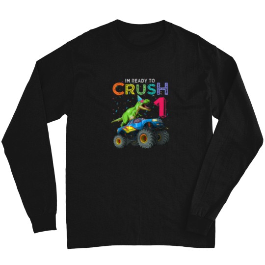 Discover Dinosaur-T-Rex-Monster-Truck-1St-Birthday-1-Yr-Old-Bday-Gift-T-Shirt Long Sleeves