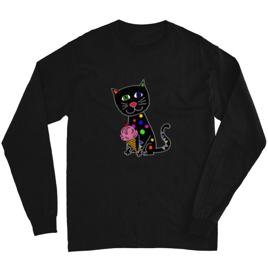 Discover Smilepetsa Black Cat Eating Ice Cream Cone Long Sleeves