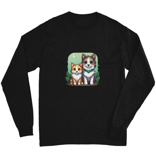 Discover 367 Pixel Art Illustration Of A Cat And A Dog In A Natural Setting Long Sleeves