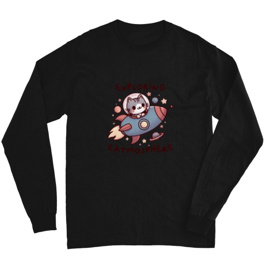 Discover Cute Space Cat Exploring the Catmosphere Long Sleeves