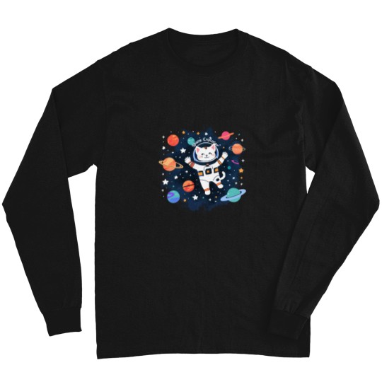 Discover Space Explorer Cat Brave Feline on a Cosmic Mission Long Sleeves
