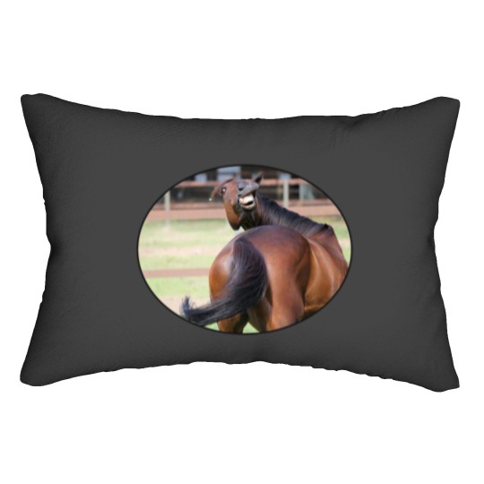 Discover Funny Horse pulling amazing pose - Rear end booty Lumbar Pillows