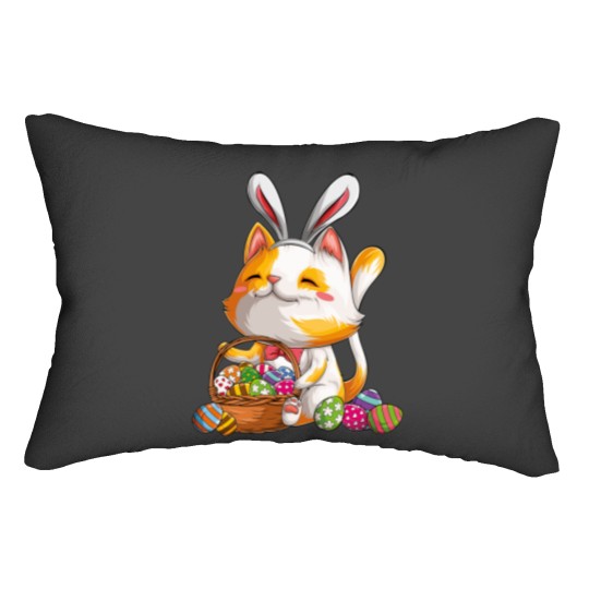 Discover Kawaii Cat Bunny Happy Easter Day Egg Costume Girls Kitten Lumbar Pillows