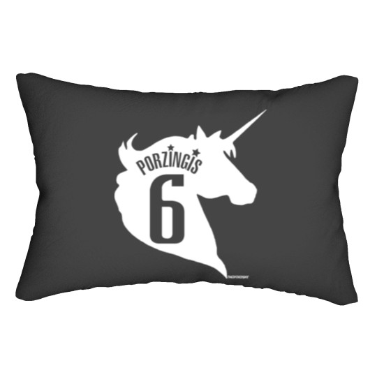 Discover The Unicorn - Kristaps Porzingis White Lumbar Pillows