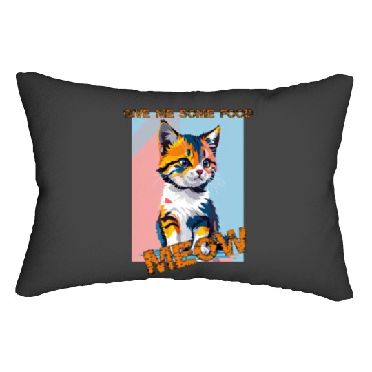 Discover Abstract Cute cat- give me some food Lumbar Pillows