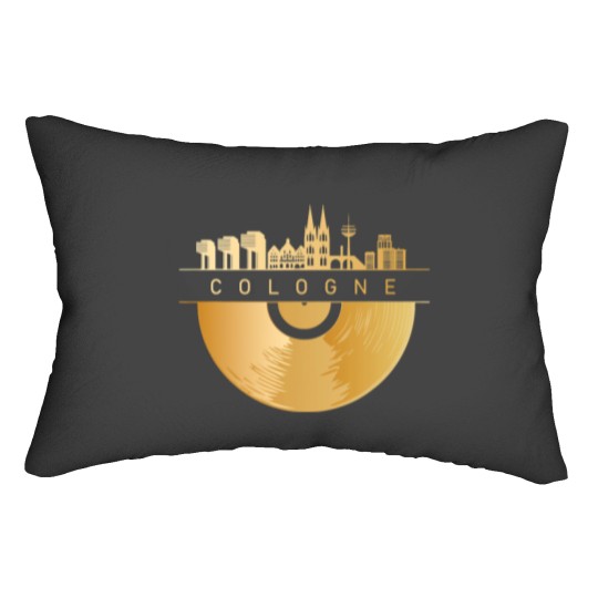 Discover Cologne Skyline DJ Vintage Record Lumbar Pillow