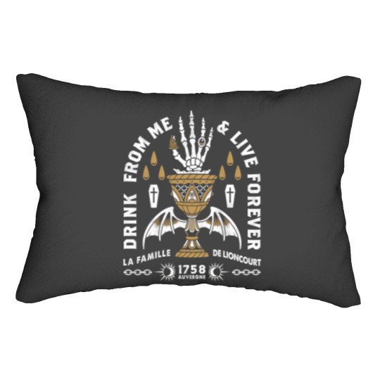 Discover Drink From Me - Lestat Vampire - Gothic Quote cat Lumbar Pillows