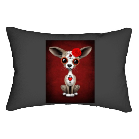 Discover Red Day of the Dead Sugar Skull Chihuahua Puppy Lumbar Pillows