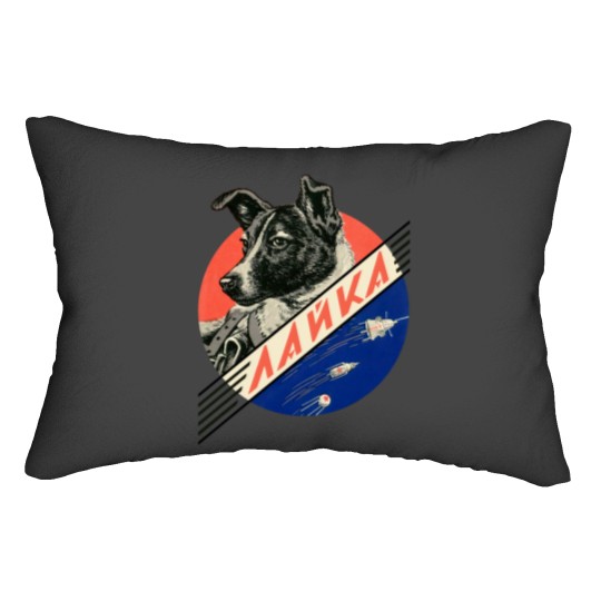 Discover Laika, first space dog — Soviett vintage space poster [HQ-quality, Restored] Lumbar Pillows
