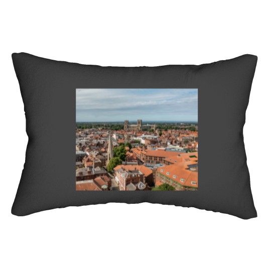 Discover York UK Roofs and York Minster Cathedral Aerial Photo North Yorkshire in SummerT Lumbar Pillows