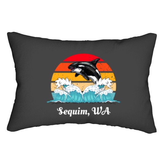Discover Vintage Sequim WA Distressed Orca Killer Whale Art Lumbar Pillows