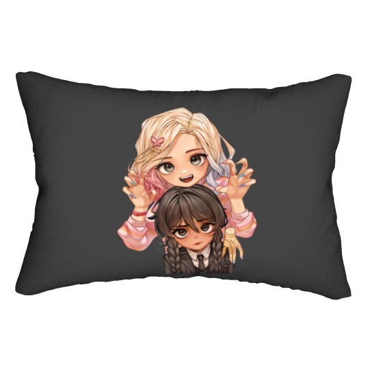 Discover Wednesday Addams - Jenna Ortega and Emma Myers Lumbar Pillows