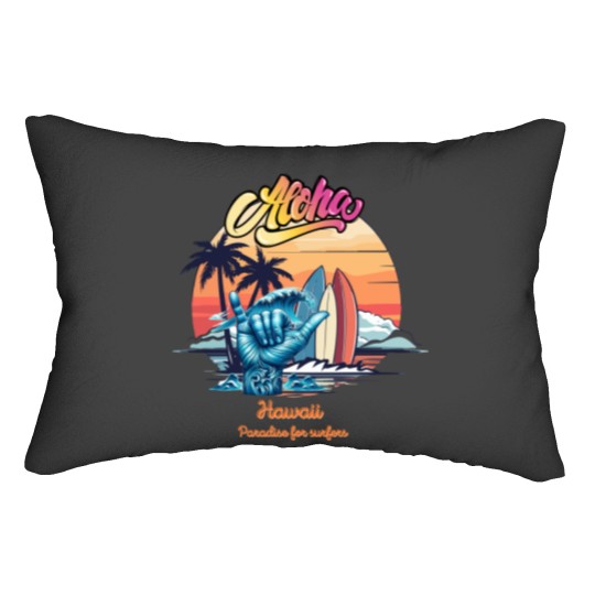 Discover Aloha, Hawaii, paradise for surfers,cool graphic with hawaiian "shaka" gesture Lumbar Pillows