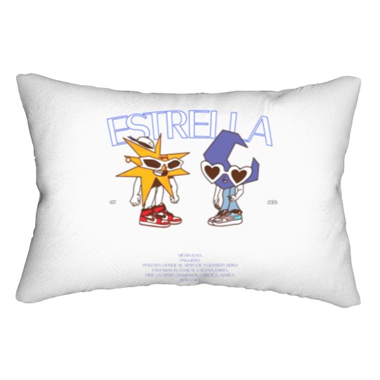 Discover MORA Merch Estrella Album Tracklist Back Design Lumbar Pillows Mora Graphic Lumbar Pillows