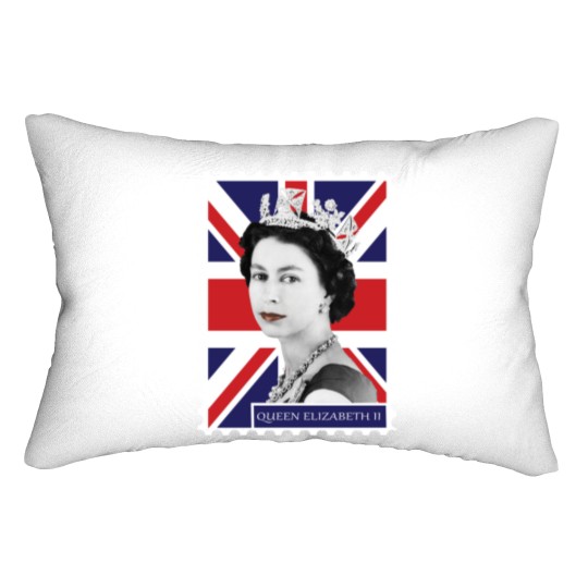 Discover Queen Elizabeth II Stamp_ Union Jack Lumbar Pillows