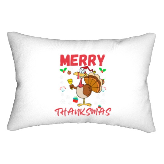 Discover Merry Thanksmas Funny Thanksgiving and Christmas 2024 Combo Lumbar Pillows