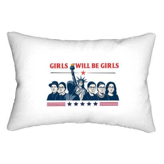 Discover Girls Will be Girls Comfort Colors Lumbar Pillows, Patriotic Feminist 4th of July Lumbar Pillows