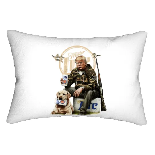 Discover trump hunting miller lite beer Lumbar Pillows
