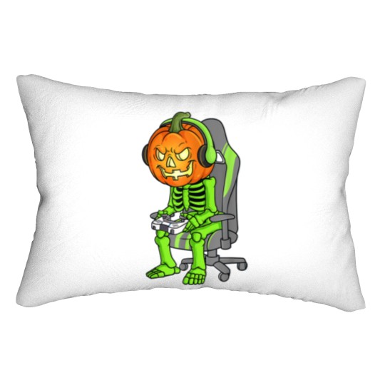 Discover Gaming Halloween Skeleton Jack O Lantern Gamer Boy Lumbar Pillows