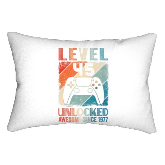 Discover Vintage Level 45 Unlocked Video Gamer Awesome Sinc Lumbar Pillows
