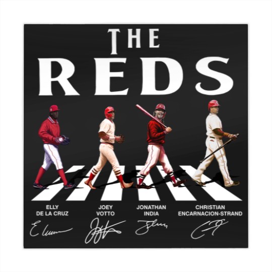 Discover Reds Walking Abbey Road Signatures Baseball Mahjong Mats, Elly De La Cruz, Votto, Jonathan India