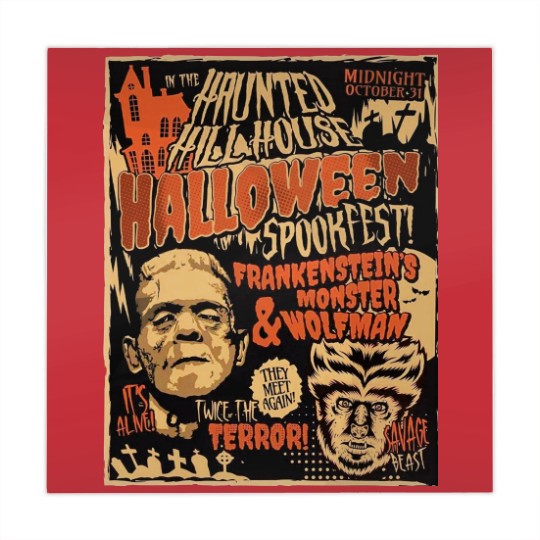 Discover Frankenstein and Wolfman Vintage Retro Halloween , 80's Horror Mahjong Mats