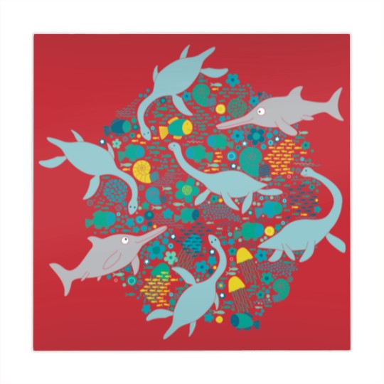 Discover Swimming with Plesiosaurs - cute prehistoric animal design - Swimming - Mahjong Mats