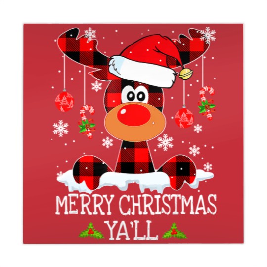 Discover Merry Christmas Ya'll Reindeer Santa Hat Buffalo Red Plaid Mahjong Mats